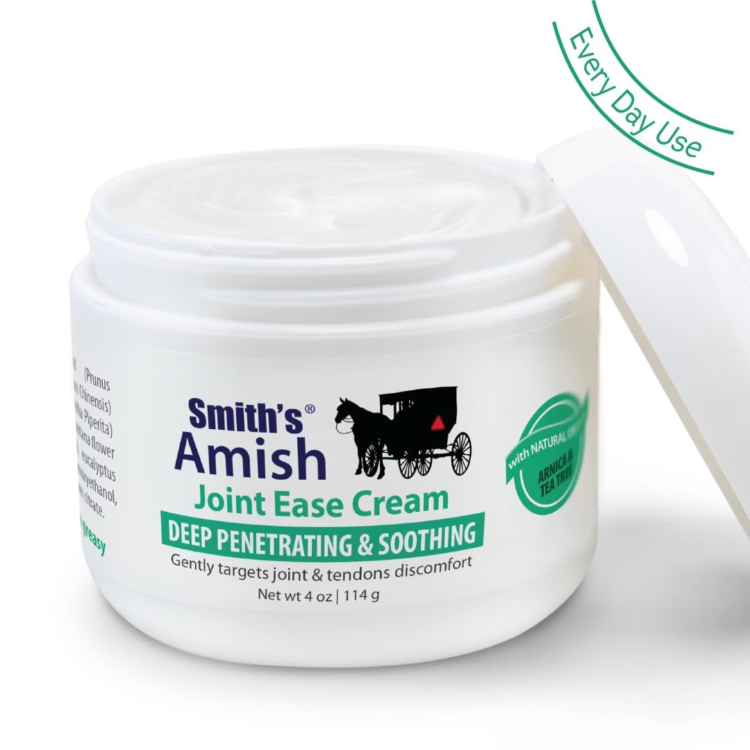 Smith’s Amish Joint Ease Cream 4 oz jar. Soothing and Cooling, with Botanicals of Arnica, Peppermint, Tea Tree, Rosemary and Eucalyptus Smith Amish buy supplements canada