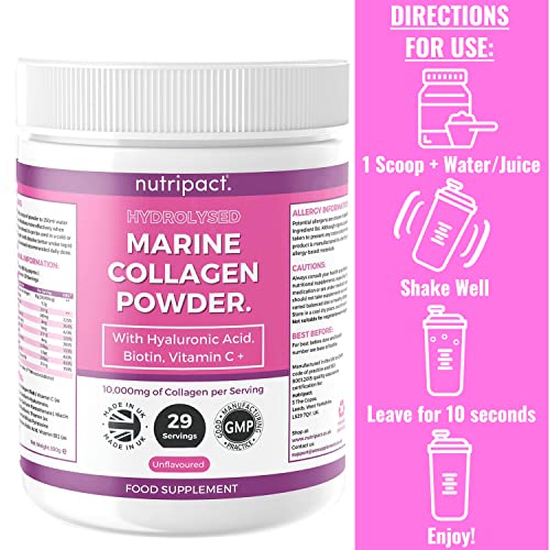 Hydrolysed Marine Collagen Peptides Powder with Hyaluronic Acid, Biotin, Vitamin C & B Vitamins – 10,000mg Collagen nutripact buy supplements canada