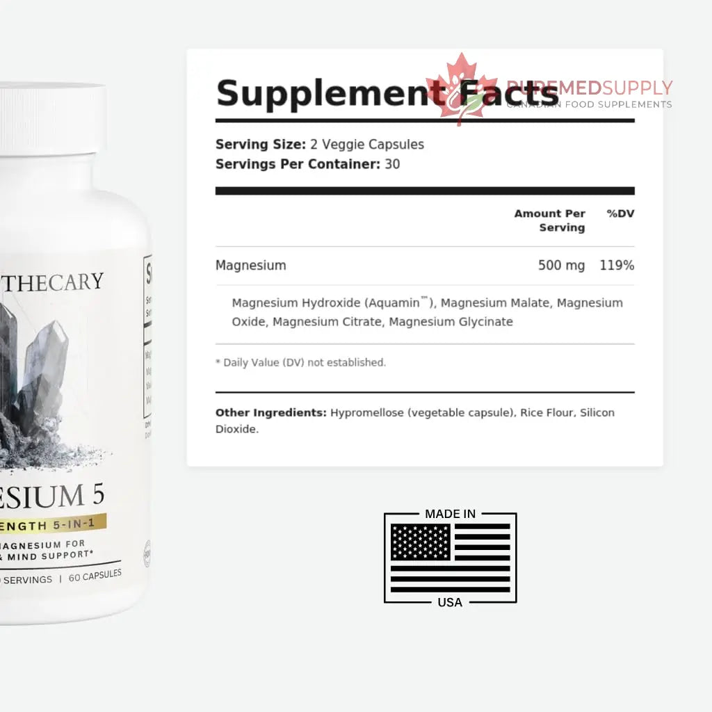 Magnesium Complex Supplement - 5 Forms Citrate Glycinate Malate Oxide Aquamin - Multi Magnesium Blend - High Absorption Chelated - Essential Mineral - Non-GMO Gluten-Free - 60 Capsules Dear Apothecary buy supplements canada