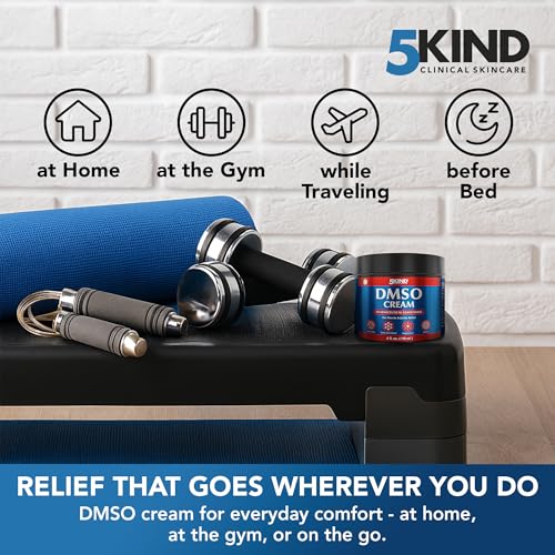 5Kind DMSO Cream for Pain Relief 4 fl oz - 99.9% Pure DMSO Pharmaceutical Grade Cream - Aloe Vera, Magnesium, Arnica & Menthol - Topical Muscle and Joint Pain Relief - Registered NDC - Made in USA 5kind clinical skincare buy supplements canada