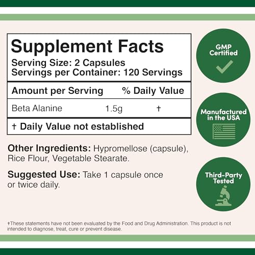 Beta Alanine Powder Capsules (Bulk Jar 240 Pills, 1.5 Gram Servings) Stimulant Free Pre Double Wood Supplements buy supplements canada