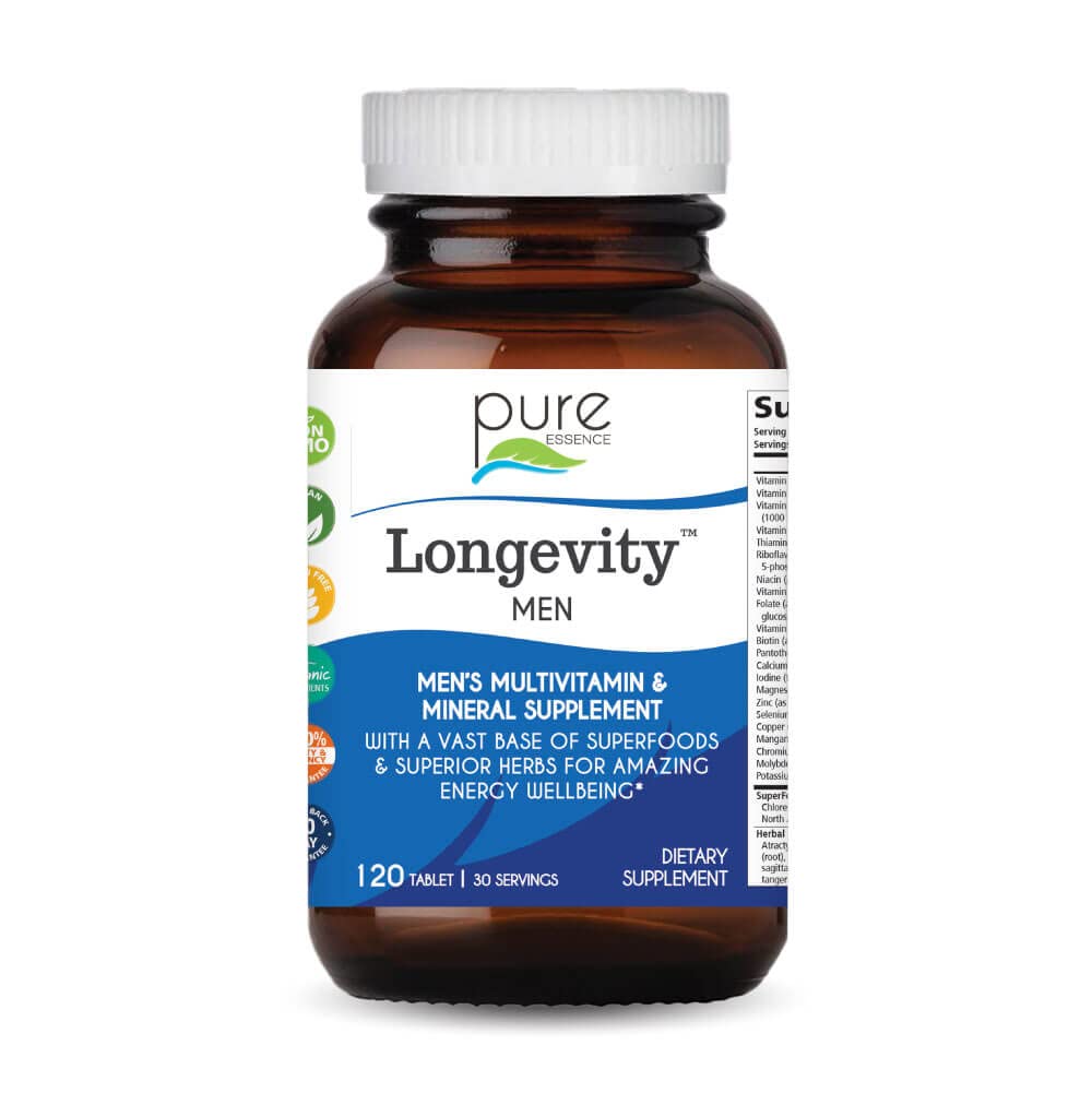 PURE ESSENCE LABS Longevity Multivitamin for Men Over 40 - Super Energetic with Superfoods, Minerals, Enzymes, Vitamin D3, B12, Biotin - 120 Tablets PURE ESSENCE LABS buy supplements canada