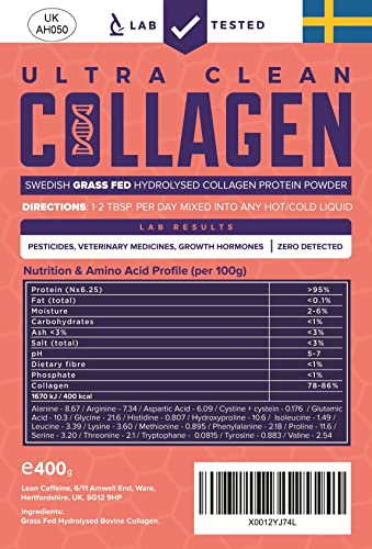 Clean & Pure Collagen Powder, Lab Tested Bovine Peptides with No or Zero Growth Hormones, Pesticides or Vet Meds - 400g Lean Caffeine buy supplements canada
