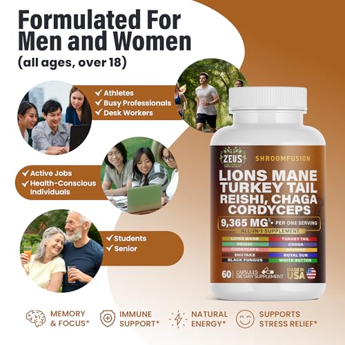 Zeus Naturals Lions Mane Capsules, Mushroom Supplement with Turkey Tail, Cordyceps Zeus Naturals buy supplements canada