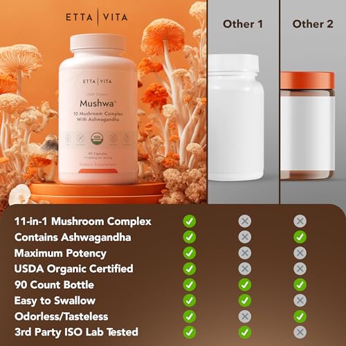 USDA Organic Lions Mane Supplement Capsules with Ashwagandha, Chaga, Reishi, Cordyceps Etta Vita buy supplements canada