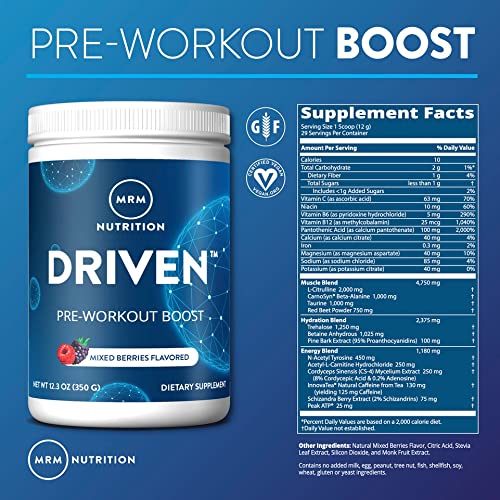 MRM Nutrition Driven Pre-Workout Powder | Strawberry Kiwi Flavored | 125mg Caffeine MRM buy supplements canada