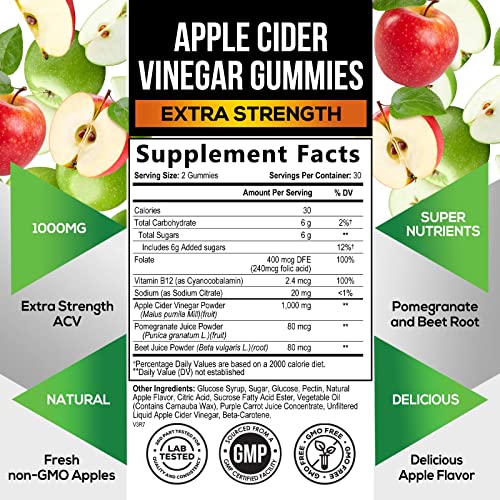 Vegan Apple Cider Vinegar Gummies | Max Strength 1000mg | ACV Supplement Gummy for Adults Health Nutrition Naturals buy supplements canada