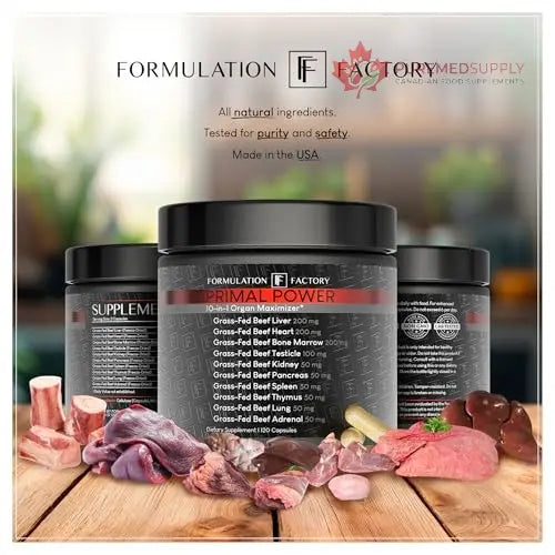 Formulation Factory Primal Power 10-in-1 Grass-Fed Organ Supplement with Beef Liver, Heart, Marrow, Testicle, Kidney, Supports Vitality, Hormones, Energy, Immunity (4 Month Supply, 240 Capsules) Formulation Factory buy supplements canada