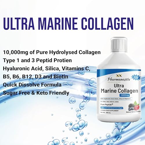 Marine Collagen Liquid 10000mg Sugar Free Berry Flavour, Hydrolysed Peptides, Hyaluronic Acid, Biotin, Silica, Vitamin C, Healthy Skin Pharmanostix buy supplements canada