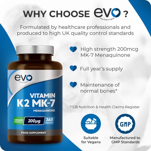 EVO NUTRITION Vitamin K2 MK-7 200mcg | 365 Vegetarian and Vegan Tablets EVO NUTRITION buy supplements canada
