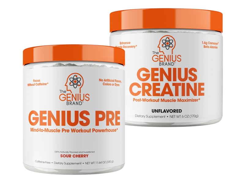 Genius Pre Workout Powder, Sour Cherry, and Genius Micronized Creatine Monohydrate The Genius Brand buy supplements canada