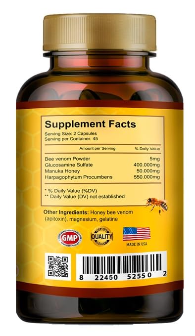 VITAMISAN Premium Natural Bee Venom with glucosamine sulfate Veneno Abeja 90 Capsulas Apitoxin Manuka Honey Dietary Supplement VITAMISAN buy supplements canada