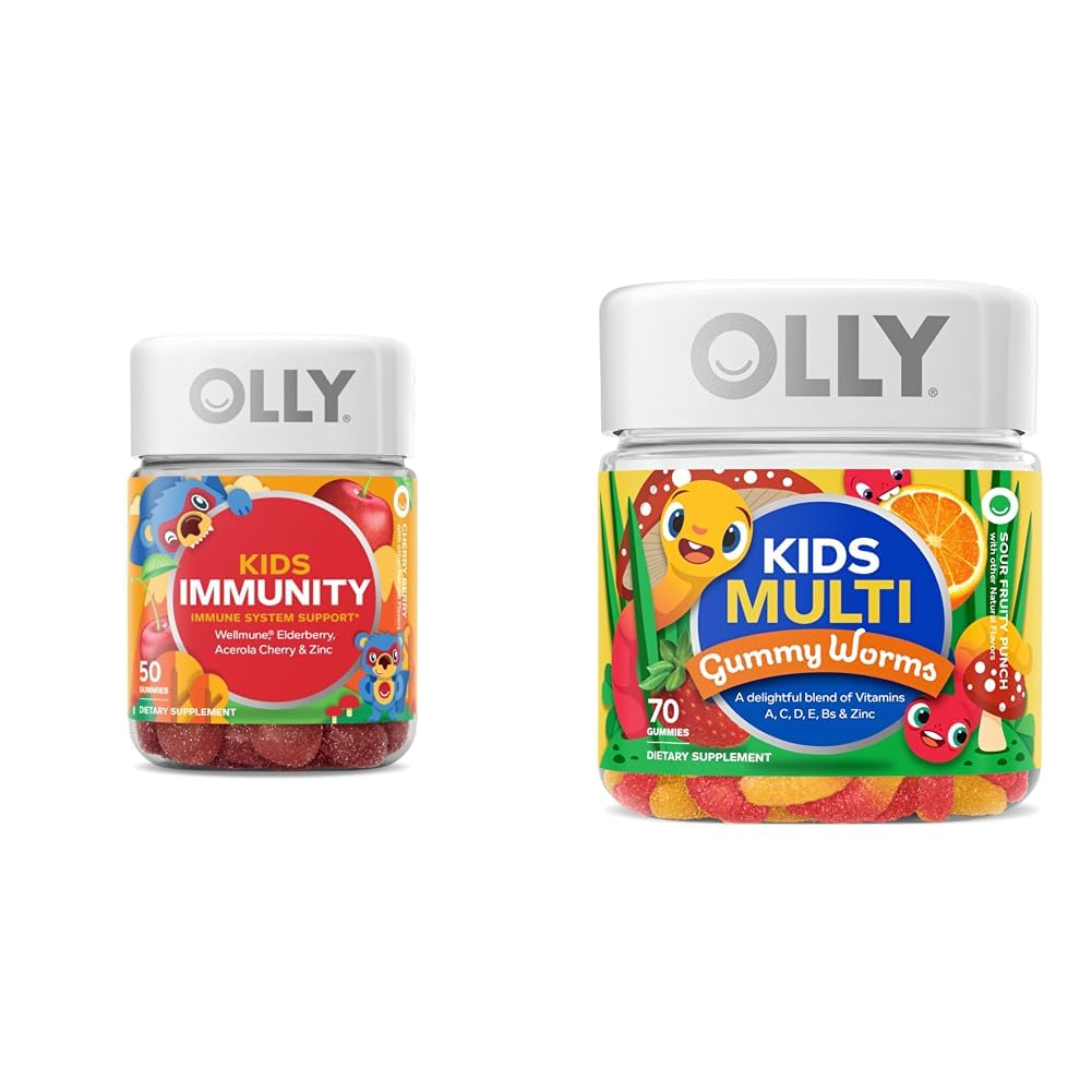 OLLY Kids Immunity Gummy, Immune Support, Wellmune, Elderberry, Vitamin C, Zinc & Kids Multivitamin Gummy Worms, Overall Health and Immune Support, Vitamins and Minerals A, C, D OLLY buy supplements canada