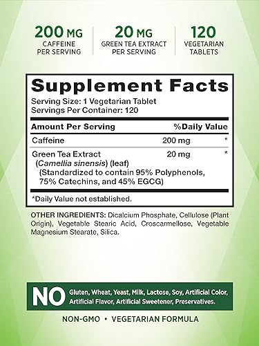 Caffeine Pills | 220mg | 120 Count | with Green Tea Extract | Vegetarian, Non-GMO & Gluten Nature's Truth buy supplements canada