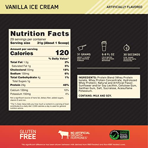 Optimum Nutrition Gold Standard 100% Whey Protein Powder, Vanilla Ice Cream, 2 Pound Optimum Nutrition buy supplements canada