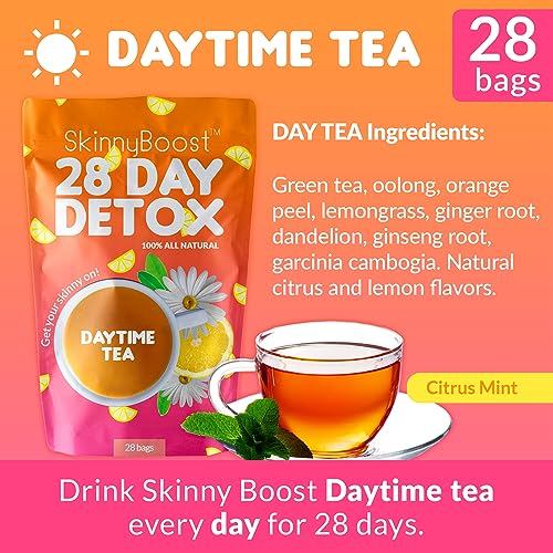 SkinnyBoost 28 Day Detox Tea Kit-1 Daytime (28 Bags) 1 Evening (14 Bags) Non GMO SkinnyBoost buy supplements canada
