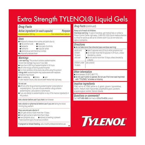 Tylenol Extra Strength Liquid Gels, Fast, Strong Pain Relief, Fever Reducer for Adults with 500 mg Acetaminophen, Fast-Acting Liquid Gel Capsules for Headaches & Minor Pain Relief, 75 Count Tylenol buy supplements canada