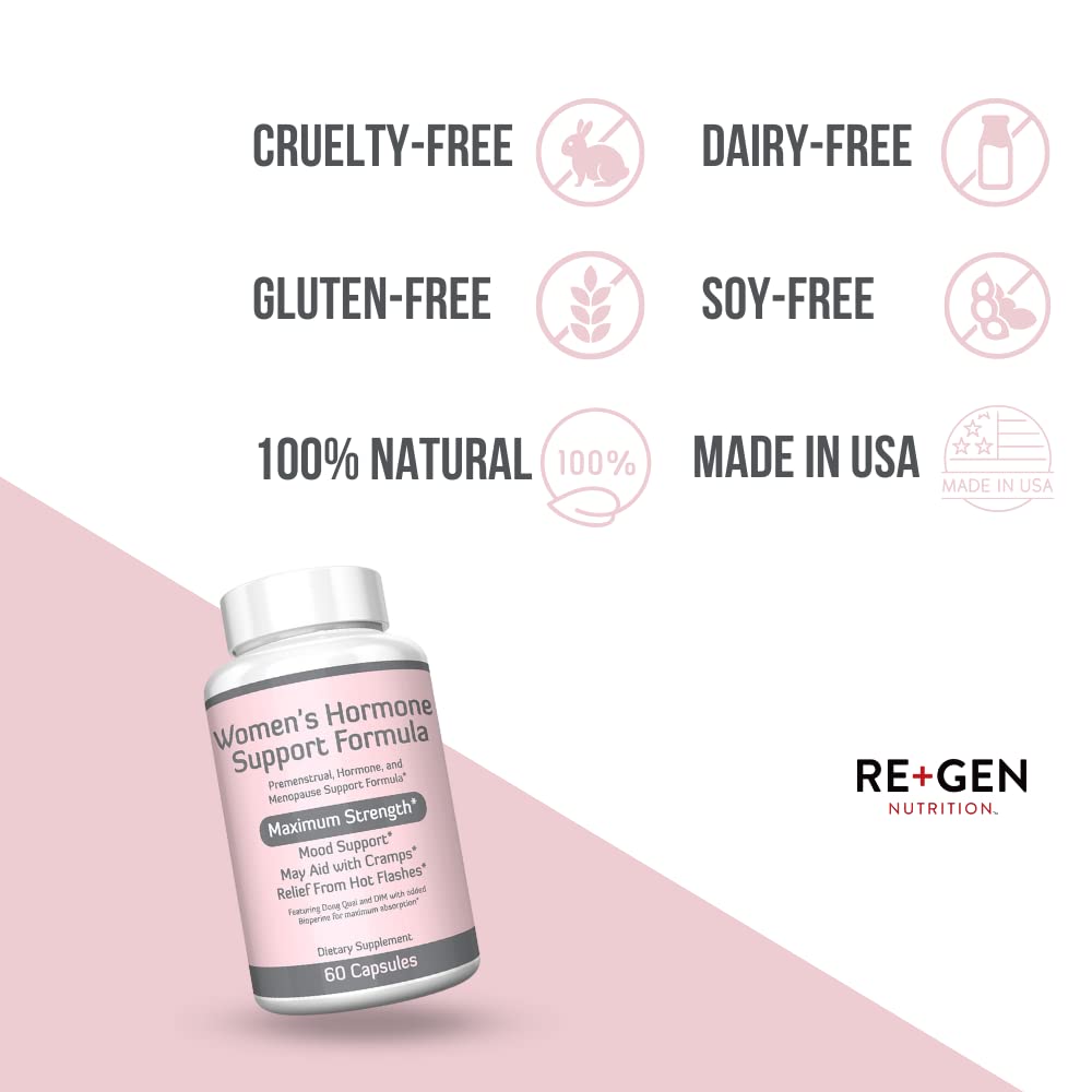 Re+Gen Nutrition Women's Hormone Balance Support, Supplement with Vitamin E, Dong Quai, and DIM 200mg with BioPerine, PMS, Hot Flashes, Mood Swings, Night Sweats Support, 60 Capsules, 2 Month Supply Re+Gen Nutrition buy supplements canada