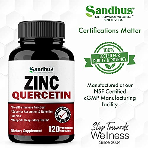 Sandhu's Zinc Quercetin 120 Vegetarian Capsules – Zinc Supplements for Antioxidant Sandhu's buy supplements canada