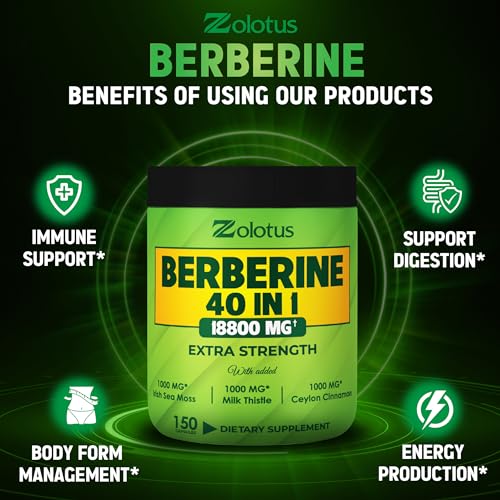 Zolotus 18800mg Berberine Supplement 40 in 1, with Sea Moss, Cinnamon, Milk Thistle Zolotus buy supplements canada