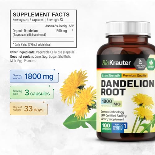 BIO KRAUTER Dandelion Root Capsules - Organic Dandelion Root Supplement - Vegan BIO KRAUTER buy supplements canada