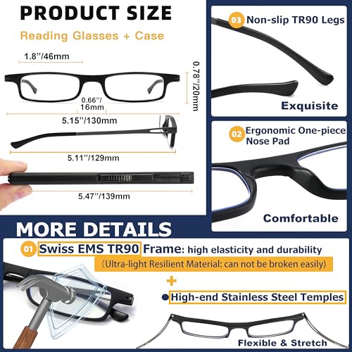 TOVEEN 2 Pack Compact Reading Glasses Anti Blue Light UV, Ultra-thin Slim TR90 Readers TOVEEN buy supplements canada