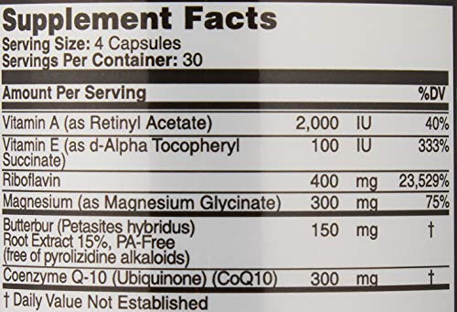 Migraine Relief, Quad-Formula with PA-Free Butterbur (150mg), CoQ10 (300mg), Magnesium Glycinate (300mg), High-Dose Riboflavin (400mg) - MigrA Zero (120 Caps) Optimal Dosing for Migraine Sufferers Iconis Bioceuticals buy supplements canada