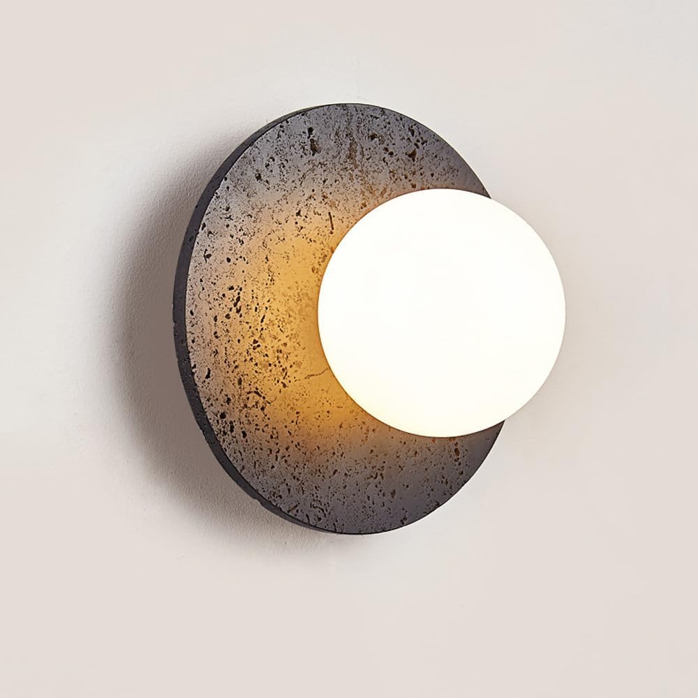BFFGKGL Modern Natural Black Travertine Hallway Wall Sconce Nordic Creativity Round Transmittance Glass Bedside Wall Light Japanese Minimalist Aisle Wall Lamp For Living Room Stairs Living Room Balcon BFFGKGL buy supplements canada