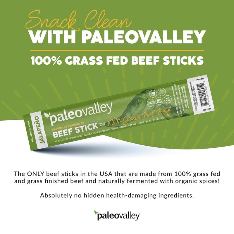 Paleovalley 100% Grass Fed Jalapeno Beef Sticks - Delicious Gluten Free Beef Snack - High Protein Keto Friendly Paleovalley buy supplements canada