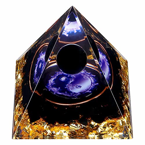 Yin Yang Healing Crystal Orgonite Pyramid - Tai Chi with Obsidian Ball - Taiji Reiki Chakra Meditation FENGSHUI-CAISHEN buy supplements canada