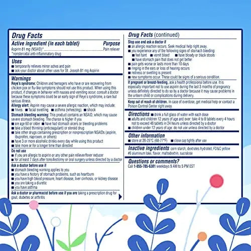 St. Joseph Aspirin Pain Reliever (NSAID) 81mg, Chewable Orange Tablets Adult Low Dose Regimen , 108 ct (3 x 36 ct Tablets per Bottle) St. Joseph buy supplements canada