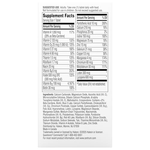 Centrum Silver Multivitamin for Men 50 Plus, Multimineral Supplement, Vitamin D3, B-Vitamins and Zinc, Gluten Free, Non-GMO Ingredients, Supports Memory Centrum buy supplements canada