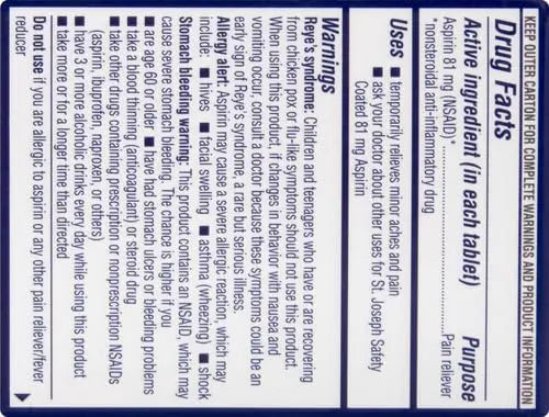 St. Joseph Aspirin Pain Reliever (NSAID) 81mg, Enteric Safety Coated, Adult Low Dose Regimen, 36 ct St. Joseph buy supplements canada