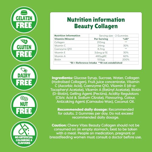 Chewy Vites Beauty Collagen 60 Gummy Vitamins |Hydrolised Collagen, CoQ10, Biotin + Vitamins | 1 Month Supply | Real Fruit Juice | Berry Flavour | 2-a-Day | CHEWY VITES buy supplements canada