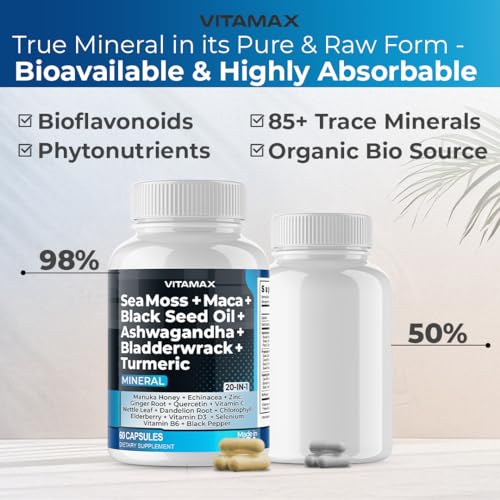 Sea Moss 3000mg Maca 1000mg Black Seed Oil 2000mg Ashwagandha 1000mg Bladderw Vitamax buy supplements canada
