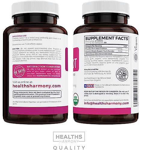 USDA Organic Beet Root Powder (120 Tablets) 1350mg Beets Per Serving with Black Pepper Healths Harmony buy supplements canada