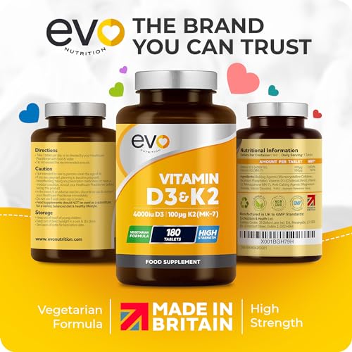 Vitamin D3 4000iu & Vitamin K2 100ug (MK7) |180 Vegetarian Tablets | 1-A-Day | 6 Month EVO NUTRITION buy supplements canada