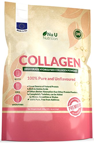 Collagen Powder 600g - 100 Servings - High Grade Pure Bovine 100% - Collagen Peptides Hydrolysate Nu U Nutrition buy supplements canada