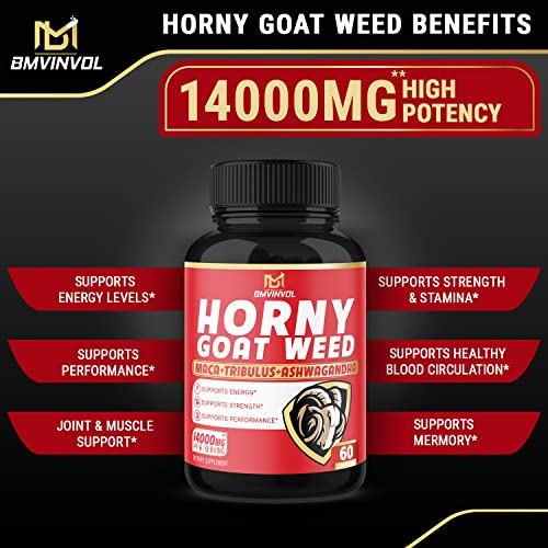 BMVINVOL (2 Packs) Horny Goat Weed Capsules, 14000mg Herbal Equivale BMVINVOL buy supplements canada
