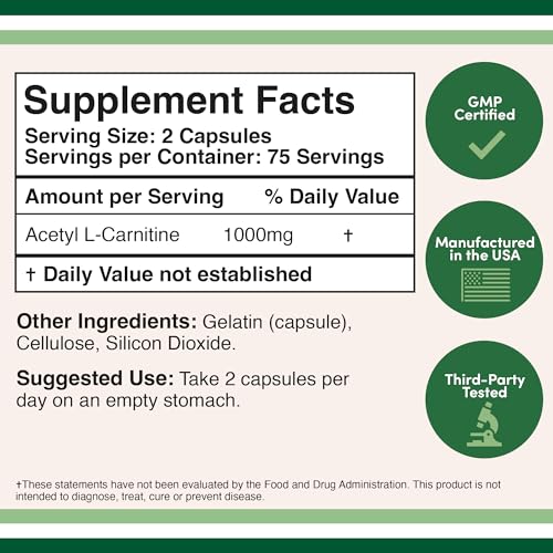 Acetyl L-Carnitine 1,000mg Per Serving, 150 Capsules (ALCAR for Brain Function Support Double Wood Supplements buy supplements canada