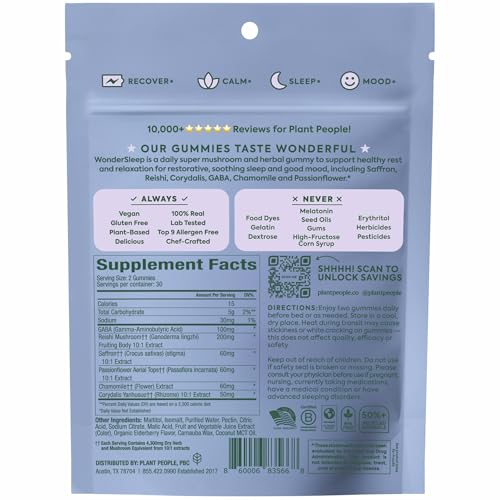 Plant People WonderSleep Mushroom Gummies Supplement for Sleep, No Melatonin with Reishi Super Mushrooms, Wild Elderberry Flavor, Sugar-Free (60 Count) Plant People buy supplements canada