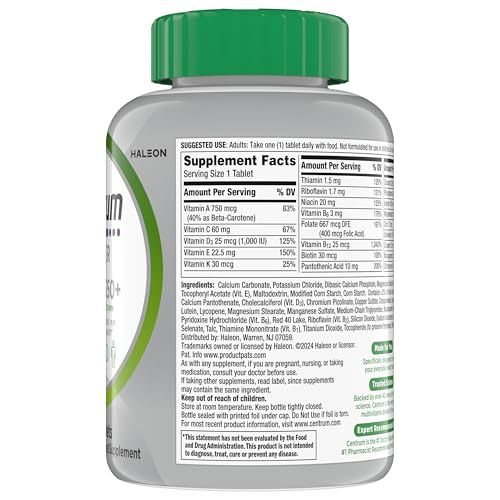 Centrum Silver Multivitamin for Adults 50 Plus, Multivitamin/Multimineral Supplement, Vitamin D3, B Vitamins, Gluten Free, Non-GMO Ingredients Centrum buy supplements canada
