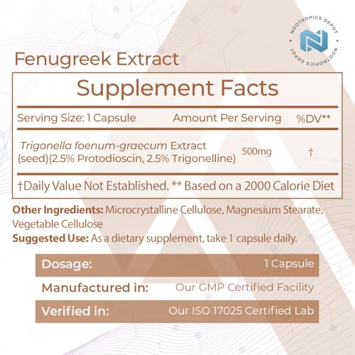 Nootropics Depot Fenugreek Extract Capsules | 500mg | 60 ct | 2.5% Trigonelline Nootropics Depot buy supplements canada