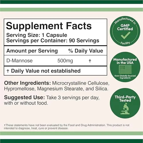 Double Wood Supplements D Mannose 500mg Capsules, 90 Count (D-Mannose for Urinary Tract Health and Bladder Lining, Helps UTI Prevention) Vegan Safe, Non-GMO, Gluten Free Double Wood Supplements buy supplements canada