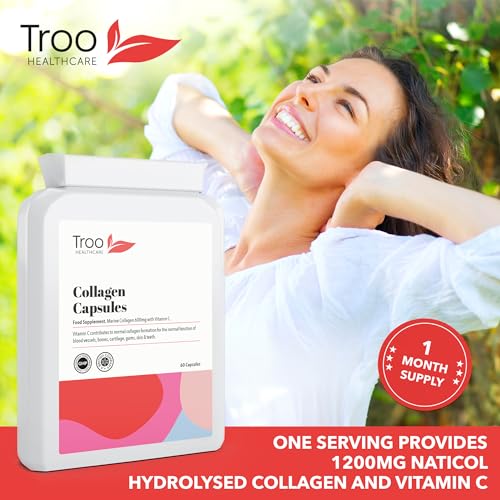 Troo Marine Collagen Supplement - 60 High Strength Capsules 1200mg Serving - Hydrolysed Marine Collagen Peptides with Vitamin C Troo Health Care buy supplements canada