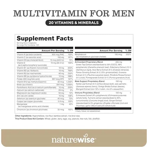 NatureWise Multivitamin for Men - Daily Male Support - Minerals & Herbs for Energy, Performance, Immunity - with Vitamin A, C, D, B-Complex NatureWise buy supplements canada