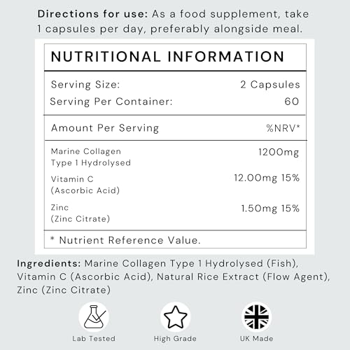 Marine Collagen Capsules 1200mg with VIT C (12mg) and Zinc (1.5mg) - Made in The UK Futuro Labs buy supplements canada
