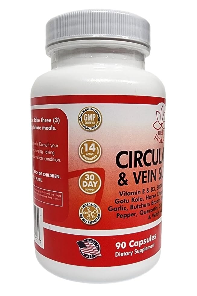 Circulation & Vein Support Supplement - Vitamins E & B3, Ginkgo Biloba, Horse Chestnut, Gotu Kola, Grape Seed, Butcher's Broom & Citrus Bioflavonoids - 1979 mg Formula - 90 Capsules - 30 Days Supply. Main Products buy supplements canada
