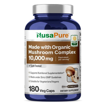 NusaPure Organic Mushroom Complex 10,000mg per Capsule, 180 Veggie Caps, Non-GMO, Enoki, Turkey Tail, Reishi, Chaga, Maitake NusaPure buy supplements canada