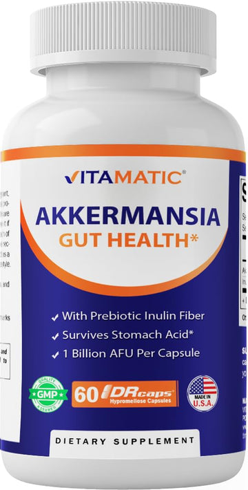 Vitamatic Akkermansia Muciniphila Gut Health - 60 DR Capsules (Delayed Released) - Made with Prebiotic Inulin Fiber Vitamatic buy supplements canada